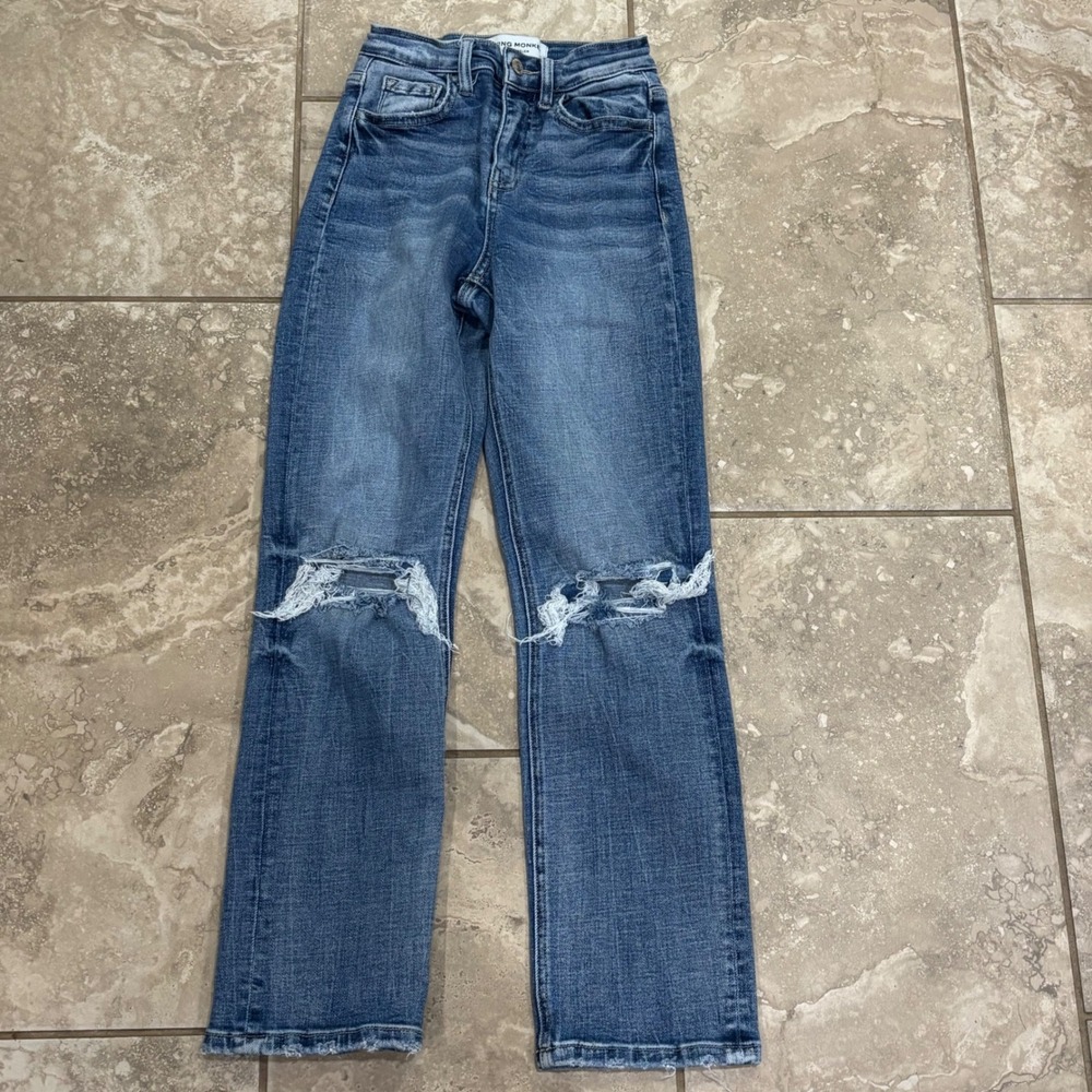 Flying Monkey Womens High Rise Cropped Straight Distressed Jeans Blue Size 22